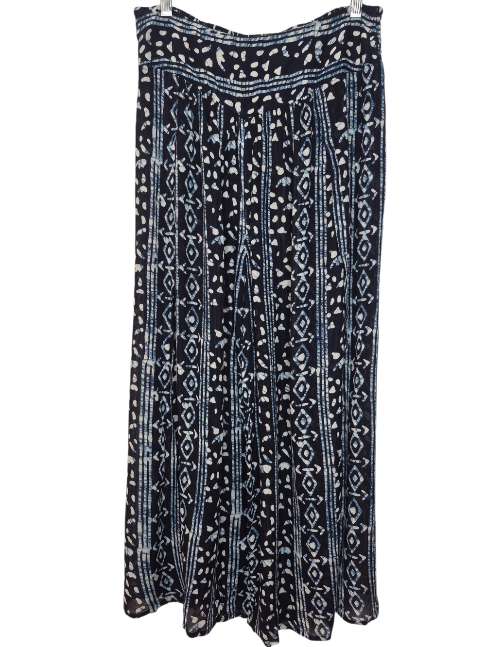 Free People Split Side Slit Wide Leg Pants Navy Print Womens M 15x25